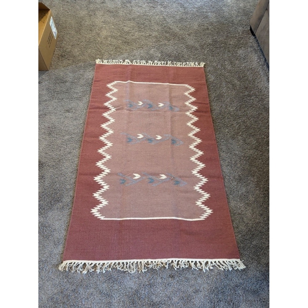 Handwoven Wool Southwestern Kilim Area Rug Flatweave Tribal Geometric Fringe 5x3